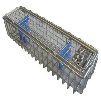 Cestello chiuso in rete inox per endoscopi/ottiche con inserti in silicone per fissaggio 