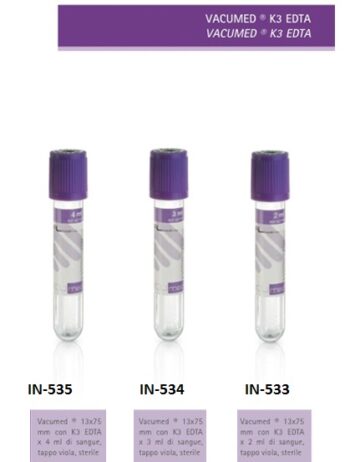 Provette sottovuoto VACUMED® per prelievi venosi con K3 EDTA, sterili