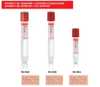 Provette sottovuoto VACUMED® per prelievi venosi con GEL separatore + attivatore di coagulazione, sterili