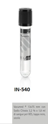 Provette VACUMED® 13x75mm Na-Citrato 3,2% con aspirazione 1,8 ml (VES) (col. Tappo Nero)