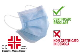 Mascherina chirurgica 3 strati Certificata come Dispositivo Medico classe I Filtro >98%