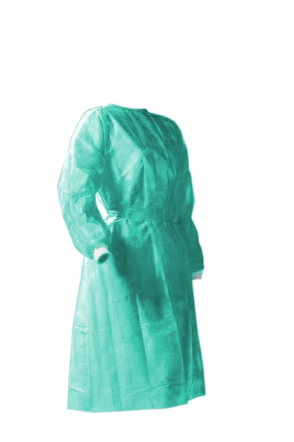 Camice in TNT-PP verde, polsino in maglina, 30 gr, non sterile, certificato DPI cat I e Dispositivo medico cl.
