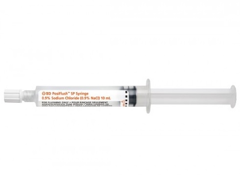 Siringa PosiFlush da 10 ml preriempita di soluzione salina NaCl 0,9%, sterile